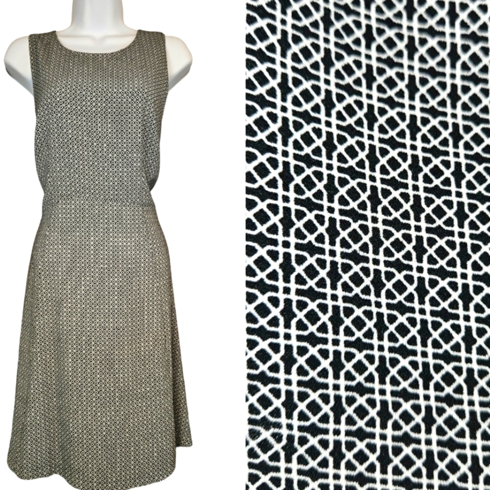 NWOT Banana Republic black white geometric print blouson dress Womens 12